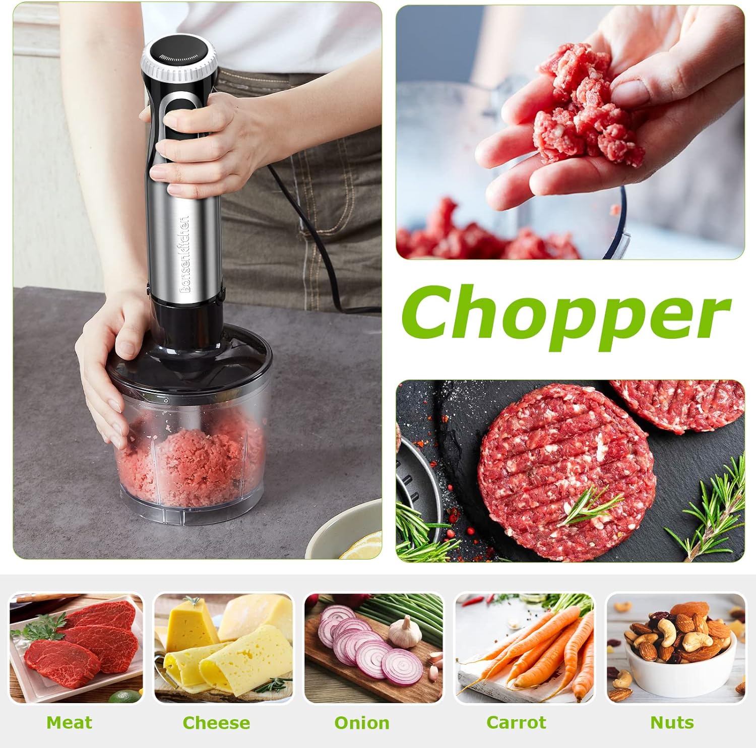 Immersion Blender, Speeds &amp; Turbo, 4-In-1 Stainless Steel Handheld Blender Stick Mixer 