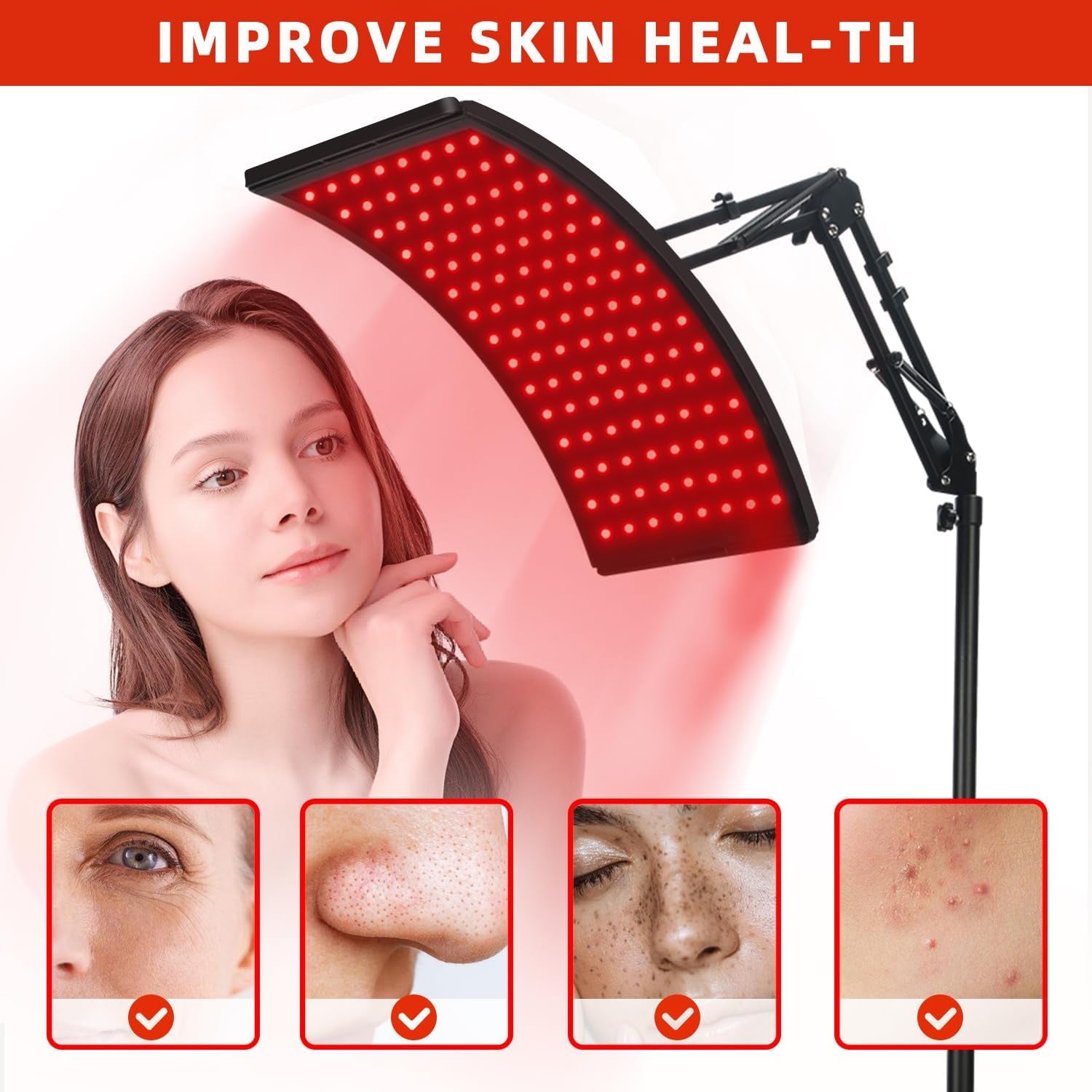 Red Light Therapy for Face and Body, Red Infrared Light Therapy Lamp with Stand Led 660Nm Red Light-Therapy&amp; 850Nm Infrared Light Device for Body