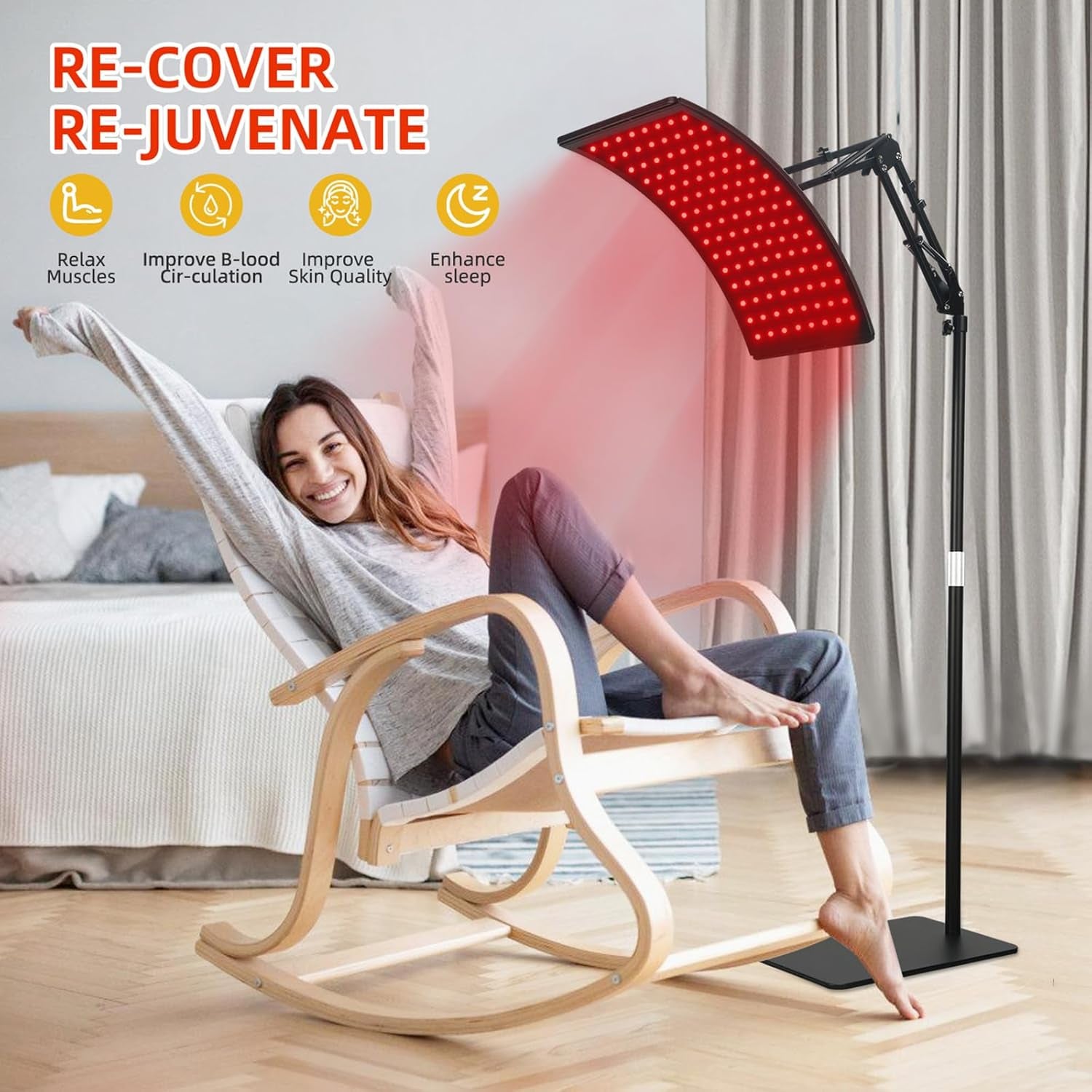 Red Light Therapy for Face and Body, Red Infrared Light Therapy Lamp with Stand Led 660Nm Red Light-Therapy&amp; 850Nm Infrared Light Device for Body