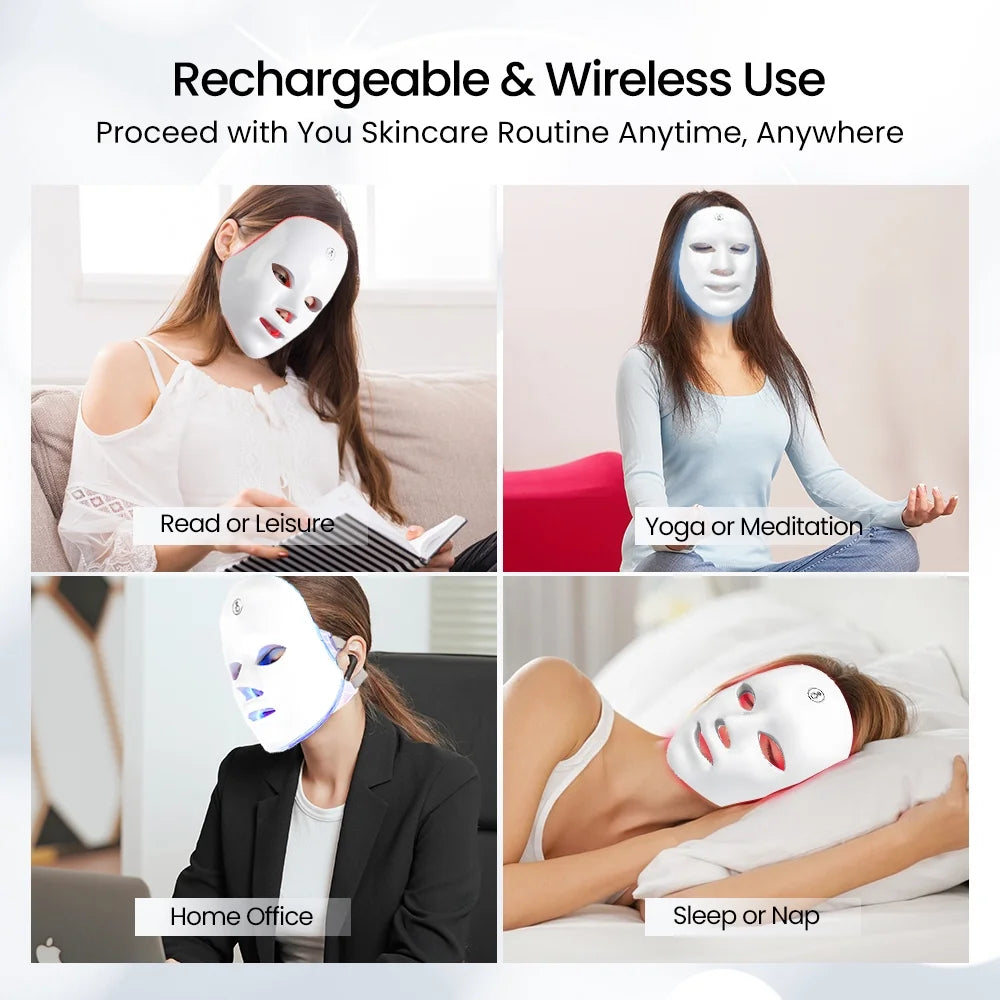 Led Face Mask - 7 Color Light Therapy for Anti-Aging, Acne &amp; Wrinkles, Gift for Women