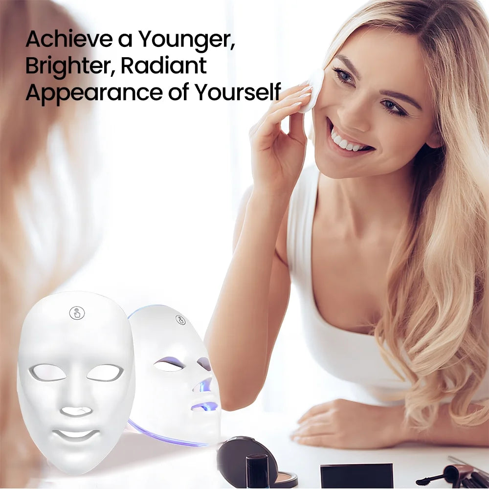 Led Face Mask - 7 Color Light Therapy for Anti-Aging, Acne &amp; Wrinkles, Gift for Women