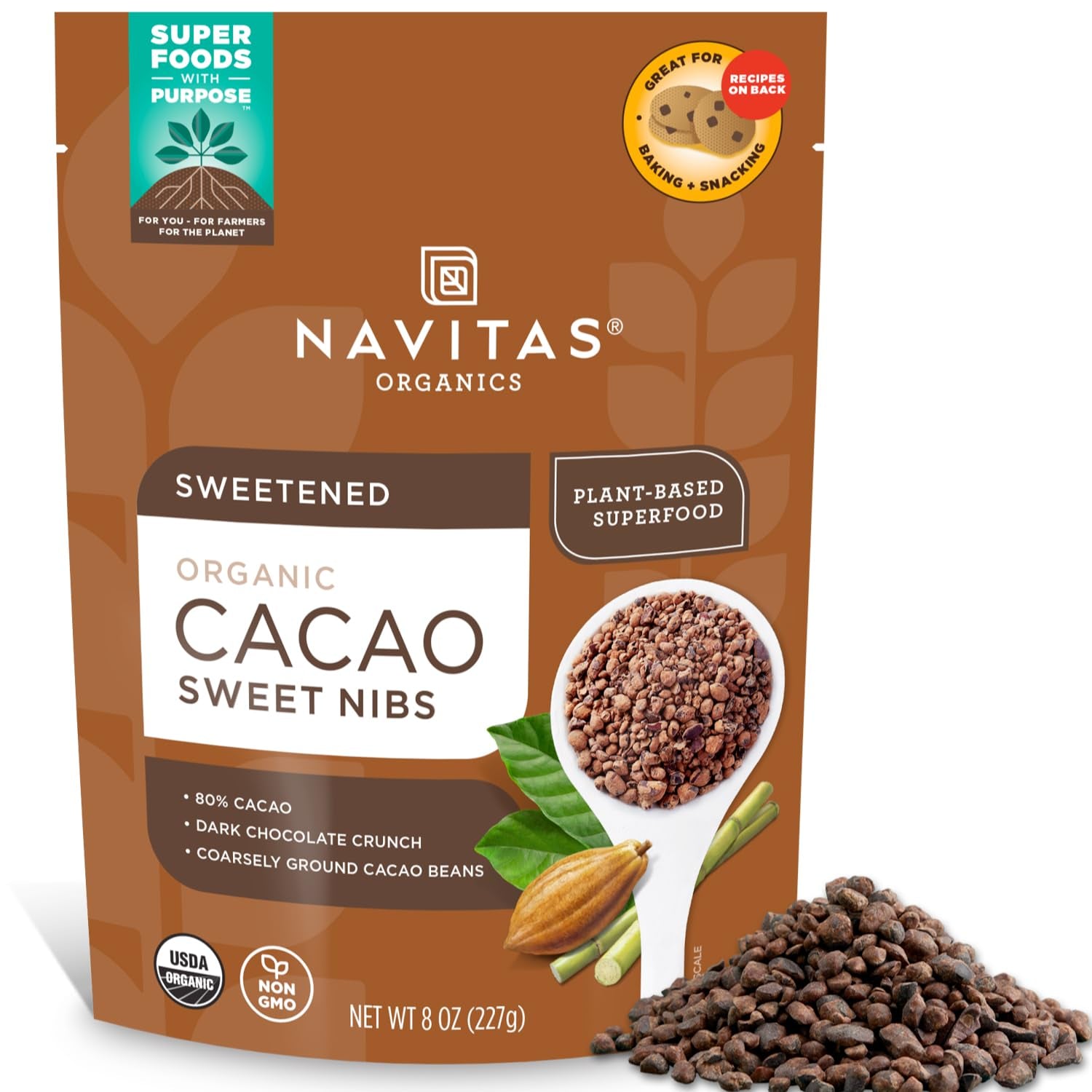Cacao Sweet Nibs 8Oz. Bag— Organic, Non-Gmo, Gluten-Free
